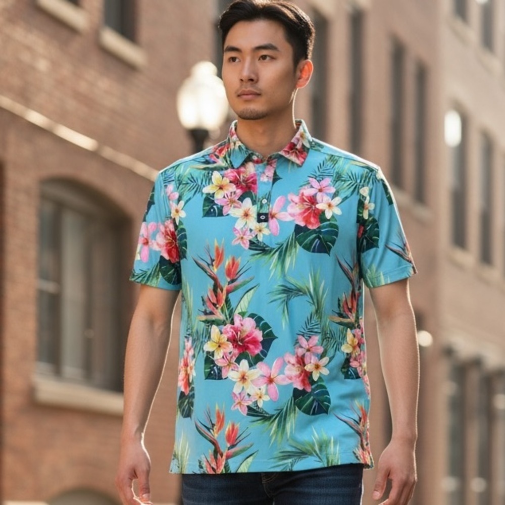 Bad Birdie Tropics Golf Polo Shirt Men’s Size L Golf Vacation Cruise Tropical